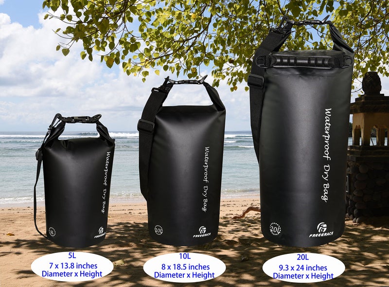 Freegrace Waterproof Dry Bags Set Of 3 Dry Bag With 2 Zip Lock Seals & Detachable Shoulder Strap, Waist Pouch & Phone Case - Can Be Submerged Into Water - For Swimming (Black, 10L) - Image 2